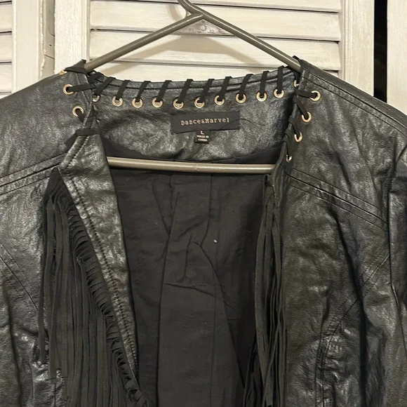 NWOT faux leather crop fringe jacket - Picture 2 of 5